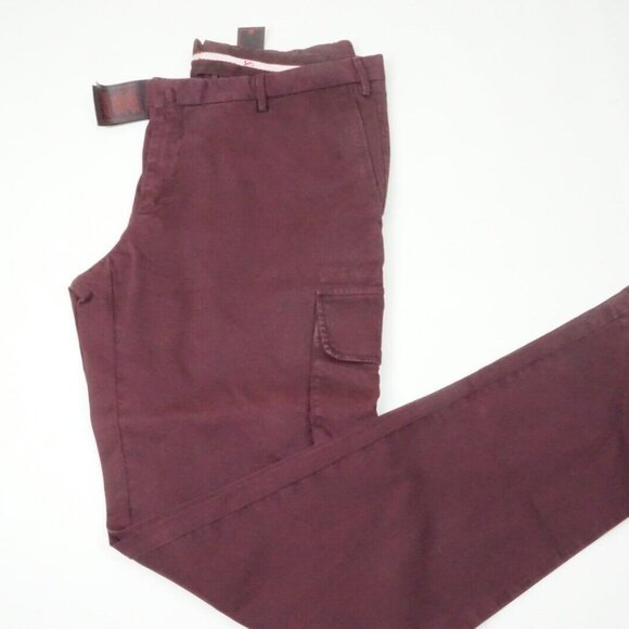 Isaia Tinto Slim Red Cargo Cotton Blend Casual Mens Chino Pant 56R EU NEW